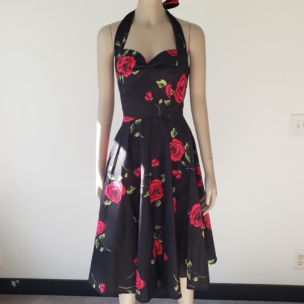 Grace Karin Rose Patterned Halter Swing Dress